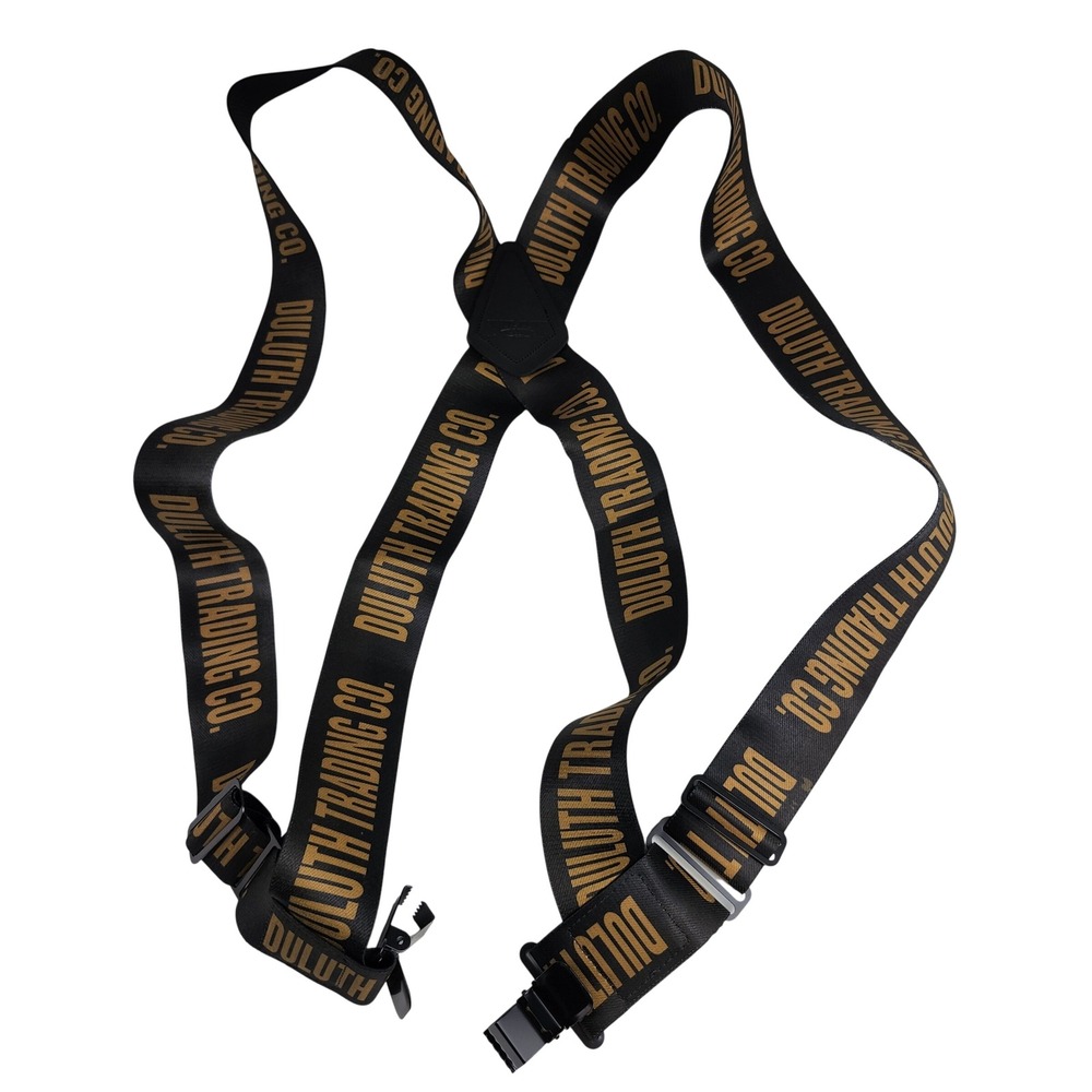 Duluth Trading Company Suspenders Side Clip Adjustable Stretch Black Gold Logo